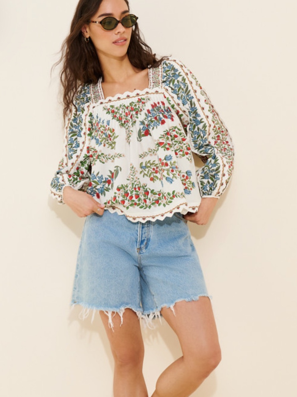 Farm Rio Fruit Beauty Square-Neck Blouse